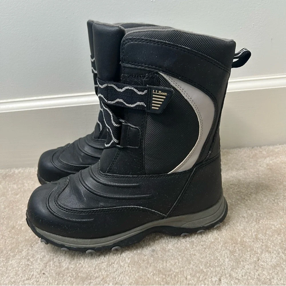 L.L. Bean Snow Tread Youth Boy's Size 3 Shoes Black Gray Waterproof Winter Boot